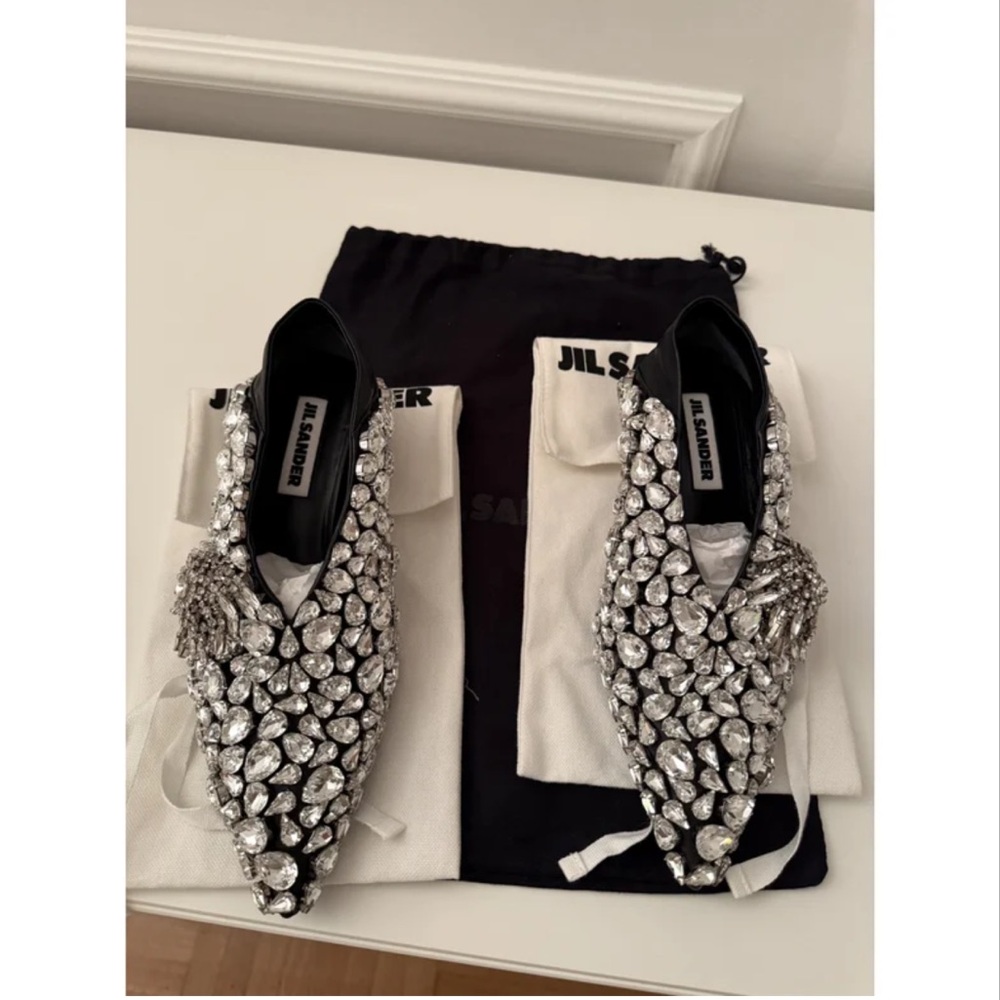 JIL SANDER RARE LEATHER CRYSTAL KITTEN HEELS SZ 36 - Picture 5 of 10